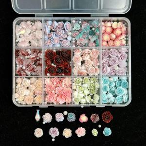 TEMU DIY 네일 아트, 휴대폰 케이스, 귀걸이, 헤어 액세서리, 사진 액자 장식을 위한 달콤한 장미 녹차 잎과 진주 혼합 액세서리 박스.|네일아트