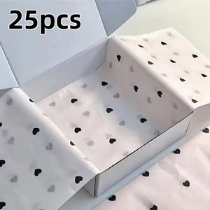 TEMU 발렌타인데이, 생일, 결혼식, 선물 포장 및 부케 용품을 위한 핑크, 레드, 블랙 & 골든 컬러의 우아한 작은 사랑 하트 디자인 14x20 인치 복숭아 모양 패턴 티슈 페이퍼 25장 세트 | 우아한 하트 패턴 | 고품질 티슈 페이퍼