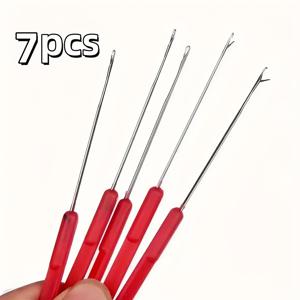 TEMU 7개 세트 빨간색 플라스틱 손잡이 금속 크로셰 후크, 펜 모양의 미세 바늘, DIY 수제 신발, 모자, 비즈 및 직조 용품에 사용. 크로셰는 간단하고 빠르며 즐거움을 선사합니다~시간을 절약해줍니다