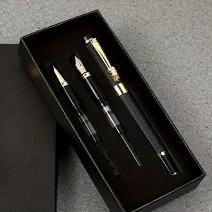 TEMU 니브가 있는 금속 만년필 세트 3개 - 0.38mm/0.5mm/1.0mm - 서예, 예술 작품 및 일상 쓰기에 완벽함 - 우아한 검은색 선물 상자 포함