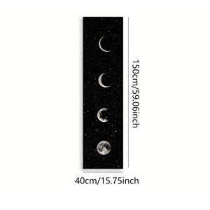 TEMU 눈부신 달의 위상 천체 태피스트리 - 블랙 나이트 스카이 벽걸이, 보름달, 초승달 및 반달 위상 포함 - 59x16피트 수직 폴리에스터 원단, 세탁 가능한 스티치 가장자리, 침실, 사무실 또는 파티 장식에 완벽