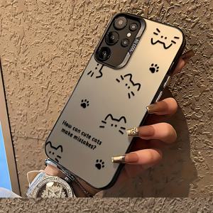 TEMU 귀여운 고양이 폰 케이스 갤럭시 S25 S24 S23 S22 S21 S20 FE 울트라 플러스 4G/5G 방진 프로스트 백 커버