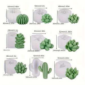 TEMU 9개입 3D 다육식물 캔들 실리콘 몰드, 귀여운 매력적인 DIY 디퓨저 스톤 및 장식용 몰드, 휴일 파티 장식을 위한 고품질 유연한 실리콘과 현실적인 다육 식물 디자인 (검정, 흰색, 청록색, 주황색), 선인장 장식