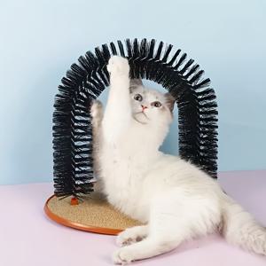 TEMU 1개 허브 주입 고양이 아치형 셀프 그루머 & 스크래처 - 마사지 & 그루밍 브러쉬 기능이 있는 
