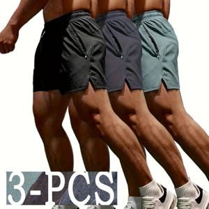 TEMU 남성용 3개 세트 운동 반바지 - 신축성, 통기성이 뛰어난 무릎 위 운동용품, 신축성 있는 허리끈 및 끈으로 달리기, 훈련, 피트니스, 조깅에 적합 - 단색, 신축성 있는 핏|헬스복