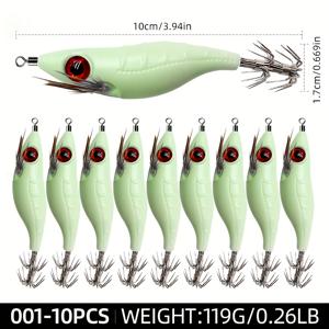 TEMU 10pcs 낚시 킹 아이 에기 오징어 오징어 리그 바다 낚시 누드 빛나는 아기 오징어 지그 후크 낚시 유혹