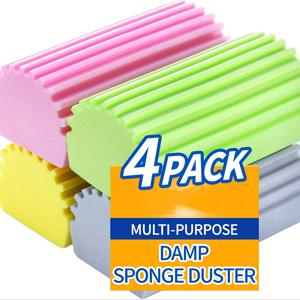 TEMU 4pcs 밝은 색상의 진흙 스폰지 - 블라인드, 유리, 베이스보드, 라디에이터 및 창문 트랙을 위한 재사용 가능한 다목적 청소 도구, 가정용 청소 필수품|밝은 스폰지 세트|재사용 가능한 청소 스폰지, 청소 용품