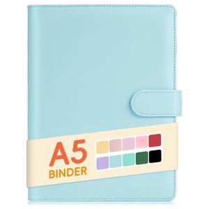 TEMU 블랙 A5 PU 가죽 바인더 6링 - 예산 책정, 저널링, 사진 카드, 레시피 등을 위한 리필 가능 노트북 커버 - 자석 잠금장치, 컴팩트 디자인, 다양한 색상 옵션(핑크, 오렌지, 옐로우, 그린, 블루, 퍼플)