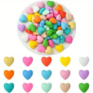 TEMU 80개 하트 모양 포컬 비즈 밝은 혼합 컬러 러브 하트 스페이서 루스 비즈 펜 키체인 만들기용 대량 비즈