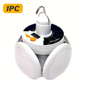 TEMU 1pc 태양열 접이식 손 랜턴, 빛나는 디스플레이, 캠핑, 하이킹, 낚시, 비상 조명, 다기능 휴대용 태양열 랜턴을 위한 휴대용 USB 충전식 LED 전구 램프|캠핑랜턴