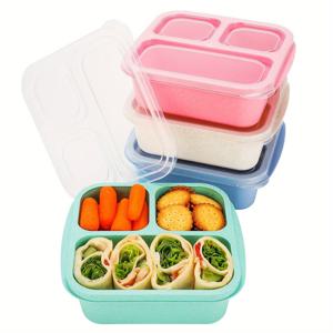 TEMU 밀짚 식품용 런치박스 4개 세트, 3단 구획 간식 용기, 재사용 가능한 미숫가루 준비 용기, 가정 및 사무실용 휴대용 런치박스, 식기세척기 및 전자레인지 사용 가능, 여행 및 음식 보관에 적합