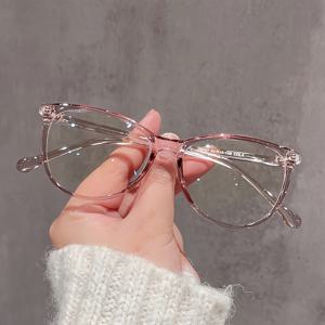 TEMU 여성용 스타일리시 라운드 블루라이트 차단 안경 - 풀 림, 메탈 힌지, 반투명 블루 프레임과 점박이 디자인, 폴리카보네이트 프레임 일상 및 출퇴근용, 패션 사진 촬영에 적합, 완벽한 휴가 선물