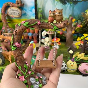 TEMU 1개 기발한 올빼미 스윙 요정 정원 장식 - 핑크 꽃이 있는 빈티지 레진 나무 그루터기, 파티오 다육식물 및 실내 데스크탑 디스플레이용 마법의 오너먼트, 매혹적인 야외 공간을 위한 독특한 코티지코어 선물