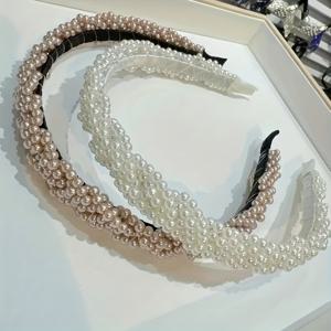 TEMU 2pcs 진주 헤드밴드 세트 - 우아한 빈티지 플라스틱 일상 헤드밴드 인공 진주 - 단색, 깃털 없음, 결혼식 및 일상 착용에 이상적