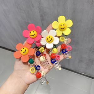 TEMU 4pcs 우아한 귀여운 플라스틱 미소 꽃 전화 코드 헤어 타이, 여성과 청소년을 위한 스피럴 스크런치 세트 - 혼합 색상 꽃 모양 버블 브레드 크리에이터와 전화 와이어 헤어 밴드