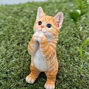 TEMU 오렌지 탭비 고양이 레진 조각품 - 녹색 잎이 있는 기도하는 고양이, 집 사무실, 고양이 애호가 선물, 낙천적인 동물 예술 조각품, 야외 정원 장식 | 재미있는 고양이 디자인 | 세부적인 털 텍스처, 고양이 장식