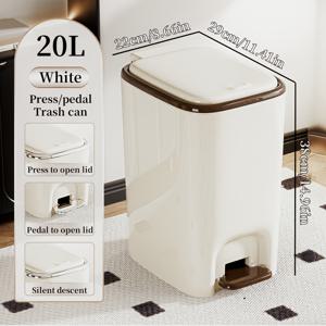 TEMU 1pc 생명 선언 20L/5.28 갤런 직사각형 플라스틱 , 조용한 닫는 뚜껑, 프레스/패달 듀얼 오픈 디자인, 폴리시드 핏 - 주방, 욕실, 침실, 사무실 및 공공 공간에 이상적, 욕실|음식물쓰레기통