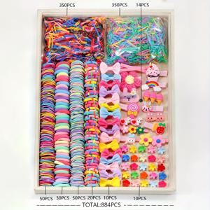 TEMU 170/884/895pcs 소녀 다색 귀여운 달콤한 헤어링과 헤어클립 혼합 세트 헤어 스타일링 브레드 헤드밴드 달콤한 헤어 액세서리 꽃 토끼 헤어핀 밝은 색상 과일 동물 헤드드레스