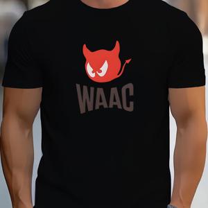TEMU 남성용 Waac 그래픽 티셔츠 - 빨간색과 검은색 스트리트 스타일 캐주얼 티셔츠, 강력한 기하학적 디자인, 짧은 소매, 둥근 목, 경량 폴리에스터 원단, 캐주얼한 스타일에 완벽