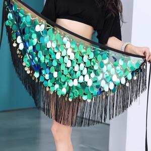 TEMU 글리터 스팽글 술이 달린 밸리 댄스 엉덩이 스카프 밸리 댄스 엉덩이 스카프 랩 스커트 여성용 레이브 의상 카니발 의상 댄스 액세서리 할로윈 의상 축제 파티 공연 클래스 여성용 사랑스러운 선물|댄스복