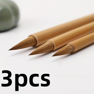 TEMU 3개의 대나무 서예 붓 - 유럽, 안, 류, 조 글씨체 및 산수화에 적합 - 나무, 물 세척 가능, 잠금, 둥근 몸체, 섬세한 붓끝
