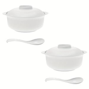 TEMU 4개 세트의 대용량 캐서롤 볼, 뚜껑과 긴 수프 스푼, 1100ml/38oz, 휴대용 대용량 수프 볼, 일본 및 한국 라면 볼, 커플의 쌀 볼, 저녁 식사 볼, 가족 및 레스토랑을 위한 로맨틱한 볼