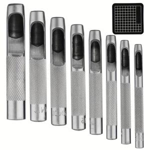 TEMU 8pcs 가죽 구멍 펀치 커터 세트, 5mm-13mm, 수동 금속 홀로우 펀치 도구, 공예, 시계 밴드, 벨트, 캔버스, 종이, 고무 - 전기 없음