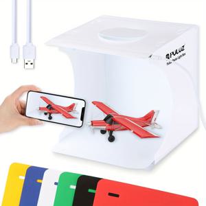 TEMU 컴팩트 20cm 화이트 미니 포토 스튜디오 박스, 20개 LED 조명 및 6가지 컬러 배경 포함 - USB 전원 공급, 휴대용 제품 쇼케이스 및 디지털 미디어 촬영용 접이식 디자인 LED 라이트 텐트 키트
