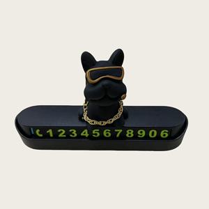 TEMU 귀여운 Bulldog 신제품 플라스틱 자동차 전화 홀더, 임시 주차 번호판, 범용 휴대용 카드 홀더, 창의적인 차량 내부 액세서리, 차량 장식, 대시보드 장식|재미있는 디자인|내구성 있는 플라스틱|인테리어소품
