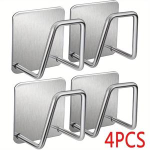TEMU 4pcs 스테인레스 스틸 벽걸이 - 싱크 배수 랙, 스펀지 홀더, 뚜껑 랙 및 커터 보드 홀더가 포함된 다기능 주방 및 욕실 정리 세트 - 쉬운 설치, 현대적인 벽걸이 디자인, 주방 정리 | 현대적인 벽걸이 | 스테인레스 스틸 후크, 후크