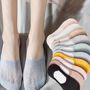 TEMU 5 쌍 여성용 투명 보트 양말 - 기하학적 패턴이 있는 통기성, 보이지 않는 리너 양말, 가벼운 파란색, 흰색, 검정색, 노란색 및 패스텔 컬러, 손세탁 가능, 전문 세탁 가능, 편안한 신발 | 양말 | 건설