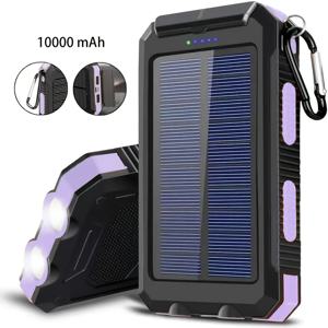 TEMU 10000mAh 휴대용 태양광 충전기, LED 손전등 및 자이로, 2개의 USB 출력 포트, Type-C 및 Micro USB 입력, 내구성 있는 노란색 및 검정색 디자인, 야외 비상 사용에 이상적, 야외 파워 뱅크 | 내구성 있는 파워 뱅크 | 컴팩트 파워 뱅크|보조배터리|나침반|C타입충전기