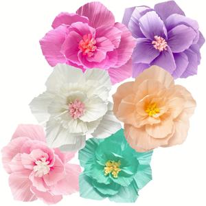 TEMU 6개 세트 12인치(30cm), 10인치, 25cm 핑크 퍼플 틸 민트 파스텔 인공 크레페 티슈 벽 장식 결혼식 생일 신부 샤워 파티용 컬러풀 꽃 장식, 인공 3D 벽 장식