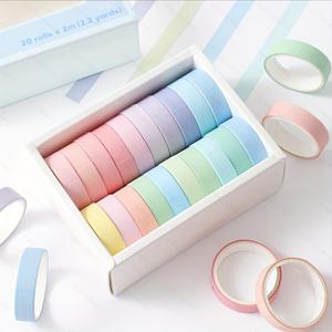 TEMU 20 롤의 소형 컬러 종이 테이프 세트 기본 슬리밍 차단 장식 테이프, 발탄 다이어리 플래너 DIY 장식 공예 아트 포장 스크랩북 용품
