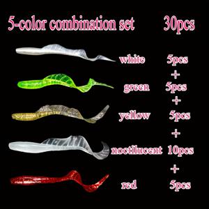 TEMU 30pcs 스커트 스트랩 롤드 테일 웜시그 433Worm 텍사스 낚시 리그 세트 업 루야 낫, 내구성 있는 PVC 소재, 텍사스 리그, 다운건샷 리그, 다양한 색상(빨강, 녹색, 발광, 흰색)과 함께 사용할 수 있는 생생한 낫 디자인, 담수 및 해수 낚시, 낮과 밤 야외 낚시, 아버지의 날 선물, 낚시 대회, 생일 선물에 사용할 수 있습니다.