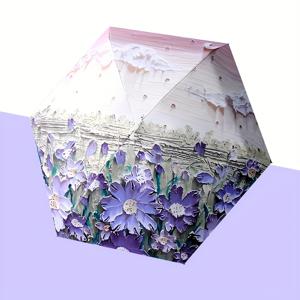 TEMU 여름 다용도 패션 프린트 플랫 포켓 접이식 선쉐드 우산, 캐주얼 디자인, 수동 오픈, 6리브 구조, 포뉴 소재, 알루미늄 합금 샤프, 플라스틱 핸들, 접이식, 자외선 차단, 가벼움, 휴대 가능, 성숙한 여성에게 완벽한 캐주얼 패션 액세서리 | 꽃 프린트 우산 | 내구성 있는 구조, 우산 액세서리
