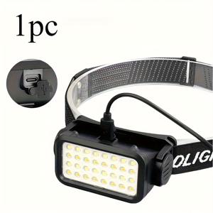 TEMU 1pc 업그레이드된 32-LED 충전식 헤드라이트 - 높은 밝기, 90° 조절 가능한 램프 헤드, 캠핑 및 야외 활동에 이상적, 캠핑 장비 | 조절 가능한 조명 | 내구성 있는 구조, LED 헤드램프