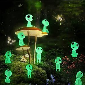 TEMU 야광 외계인 조각상 세트 10개, 미니어처 야광 요정 정원용 미니어처 발광 키트 - 실내외 장식용 풍경 스탠드 패티오 잔디 정원