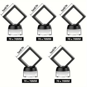 TEMU 5pcs 3D 플로팅 프레임 베이스 스탠드, 블랙 코인 디스플레이 프레임, 탄성 리트렉터블 스토리지 박스, 작은 쉐도우 박스, 귀걸이, 반지, 버찌, 군사 메달에 적합, 블랙, 3가지 크기 제공