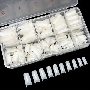 TEMU 500개의 롱 코피느 속임 손톱 화이트 인공 손톱 팁 세트, DIY 네일 아트 살롱 디자인을 위해 쉽게 모양을 만들고 다듬을 수 있습니다.