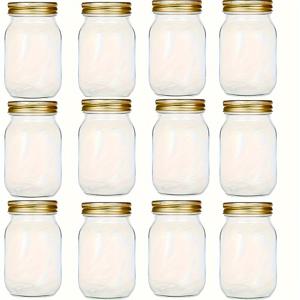 TEMU 6팩, 12팩, 500ml/16oz, 유리 메이슨 자, 유리 보관 용기, 피클 용기, 일반 밀봉 뚜껑, 잼, 샐러드 드레싱, 꿀, 샤워/결혼 선물에 적합