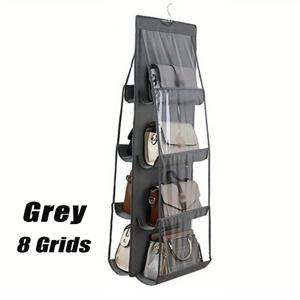 TEMU 1pc 핸드백 걸이형 정리함, 옥스포드 천, 접이식, 유니버설 피트, 6/8 포켓, 그레이 및 블랙, 천 재질, 보관 가방 포함, 가족 옷장, 침실용