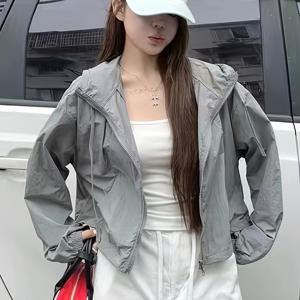 TEMU 여성용 긴팔 후드 재킷 - 캐주얼한 지퍼 업 아웃도어 탑, 포켓이 있는 단색, 스트레치되지 않는 소재, 봄/여름/가을에 완벽한 봄 재킷 | 캐주얼 스타일 | 지퍼 클로저