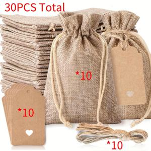 TEMU 총 30개 삼베 선물백 (드로스트링 포함) - 4x6인치 리넨 재사용 가능 가방, 웨딩 파보어, 파티 주얼리 파우치, 크리스마스 DIY 공예용
