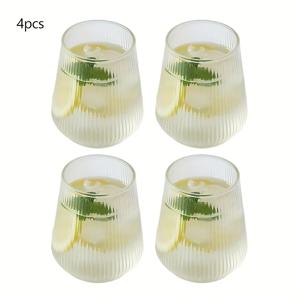 TEMU 4개, 420ml/14.78oz, 500ml/17.60oz, 유리컵, 고급스러운 줄무늬 유리컵, 레스토랑용 차가운 음료 스파클링 워터 컵, 과일 음료 컵, 내열 라떼 커피 컵