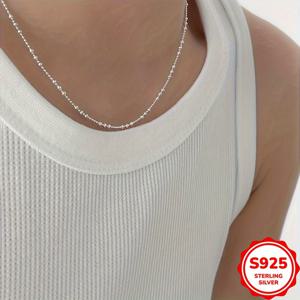 TEMU 1개 3.1g S925 목걸이, 울트라 조각 비즈 라운드 네크리스, 패션 볼 체인, 갤럭시 글로우 칼라본 체인, 여성 및 남성 일상/파티용 세련된 다목적 액세서리, 휴일 선물|남자목걸이|은목걸이|비즈목걸이