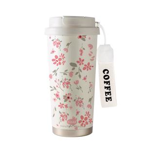 TEMU 530ml 핑크 소형 꽃무늬 텔레스코 컵, 심플, 인스 스타일, 인스데이/콜드 커피 컵, 로프 휴대용 더블 드링크 워터 컵, 콜드/핫 드링크 컵, 가정, 사무실, 선물, 스포츠, 농구, 골프, 야구, 러그비에 적합