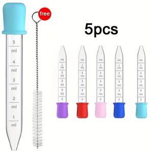 TEMU 에폭시 수지용 투명 드로퍼 피펫 3/5개 세트, 5ml 소형 실리콘 플라스틱 피펫 젤리 만들기 용액 전달 도구 다용도 주방 액세서리