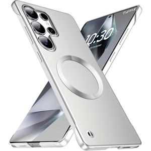 TEMU 갤럭시 S25 엣지 S25 울트라 S25 S24 울트라 S24 FE 플러스 S24 S23 S22 울트라용 자석 폰 케이스, 하이엔드 초박형 PC 하프 프레임 매트 백 안티 지문 시퀸 CD 패턴 폰 커버|S22케이스