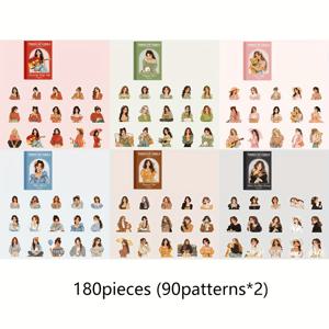 TEMU 걸 에라 시리즈 섬세한 여성 캐릭터 패턴 스티커 180장 세트, 사진 앨범 저널 장식용 DIY 액세서리 - 휴대폰 케이스, 물병, 자동차 컵, 컴퓨터, 기타, 자전거, 스케이트보드, 수하물 데일리 장식